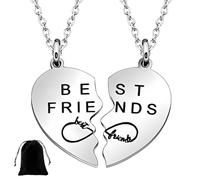 JEYORZY 2pcs Amitié Pendentif Collier Ensemble Meilleurs Amis Collier BFF Collier Amitié Collier pour 2 Filles Cadeau D'anniversaire Pendentif Chaîne Cadeaux (argent)