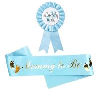 JEYORZY 2pcs Écharpe Future Maman + Épingle Futur Papa Décoration pour Baby Shower Fille ou Garçon Badge Evènement Fête Cadeau Naissance Party Prénatale Baptême,Photomaton Cadeau Décoration