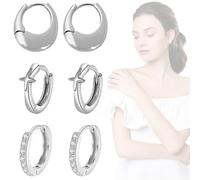 JEYORZY 3 paires Ensemble de boucles d'oreilles créoles, créoles petites pour femmes, Boucle Doreille Femme Argent, cartilage Huggie créoles Forme, Creole Acier Inoxydable Ensembles Boucle Boreille