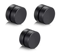 JEYORZY 3 Paires Fausse Boucles d’oreilles Homme Acier Inoxydable Boucles d’oreilles Sans Trou Faux Piercing Oreille Magnétique Fausse Creole Boucle d'oreilles Set Clip Aimanté Homme(Noir)
