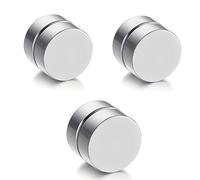 JEYORZY 3 Paires Fausse Boucles d’oreilles Homme Acier Inoxydable Boucles d’oreilles Sans Trou Faux Piercing Oreille Magnétique Fausse Creole Boucle d'oreilles Set Clip Aimanté Homme(Argent)