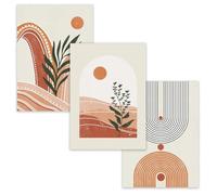 JEYORZY 3 Pcs Art Mural Abstrait Botanique Boho, Tableau Décoration Murale Géométrique Végétale, Affiches Murale Vert Sauge et Orange pour Chambre Salon Salle de Bain 15x20 cm Sans Cadre
