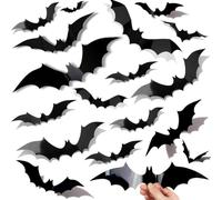 JEYORZY 60 pcs Décoration Halloween 3D Chauve-Souris, Chauve-Souris Effrayant Autocollant de Fenêtre, Autocollants Muraux, PVC Imperméable, Effrayant, Amovible DIY Déco Halloween pour Fenêtres (Noir)