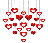 JEYORZY 60pcs Pezzi Decorazioni Pendenti Cuore, Ghirlanda di Cuore Rosso, San Valentino Decorazione Glitter Banner Cuori Sospeso pour Anniversaire,Demande en Mariage, décorations de fête