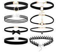 JEYORZY 8 pcs tour de cou en velours pour femme, collier ras du cou, Choker Gothic Black Collier Femme Fantaisie Choker Ladies Teen Girls Gothic Collar Lace Ras de Cou Femme D'Halloween, Christma Noël