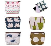 JEYORZY Lot de 5 mini porte-monnaie en toile avec fermeture éclair pour rouge à lèvres, pièces de monnaie, cartes de crédit, clés, 5 styles