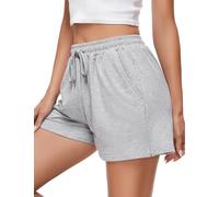 Jezonga Short de Sport Femme Bas de Survêtement Couleur Unie Short de Course à Pied Short Décontracté Femme Pantalon de Jogging Taille Haute avec Poches pour Yoga Fitness Running Gris L