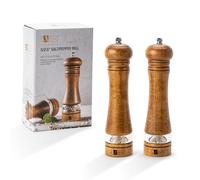 JF JAMES.F Lot de 2 moulins à sel et poivre en bois d'hévéa avec fenêtre visible en acrylique et rotor réglable en céramique 20,3 cm