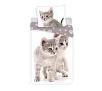 JF Parure de lit Chatons pour Enfant 100% Coton - Housse de Couette + Taie d'oreiller