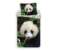 JF Parure de lit Panda 100% Coton Housse de Couette Réversible 140 x 200 cm + Taie d'oreiller Bambou