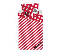 JFabrics Parure de lit Minnie Red Stripes 100% Coton - Housse de Couette 140x200 cm + Taie d'oreiller