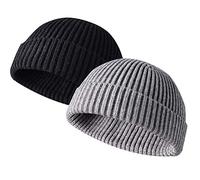 JFAN Beanie Hat Swag Miki Hat Casquette de Baseball Bonnet de Trawler Watch Cap Chapeau de Crâne à Revers Bonnet Noir+Gris,Taille Unique