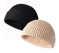 JFAN Beanie Hat Swag Miki Hat Casquette de Baseball Bonnet Trawler Watch Cap Chapeau de Crâne à Revers Bonnet Noir+Beige,Taille Unique