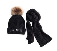 JFAN Bonnet d'hiver avec ÉCharpe 2 pièces BéBé Filles Tricoter Bonnet ÉCharpe Ensemble Garçons Enfants Chaud Double Fausse Fourrure Crochet Bonnet Chapeau De Bonnet (Noir),Taille Unique