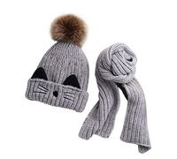 JFAN Bonnet d'hiver avec ÉCharpe 2 pièces BéBé Filles Tricoter Bonnet ÉCharpe Ensemble Garçons Enfants Chaud Double Fausse Fourrure Crochet Bonnet Chapeau De Bonnet（Gris）,Taille Unique