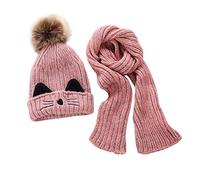 JFAN Bonnet d'hiver avec ÉCharpe 2 pièces BéBé Filles Tricoter Bonnet ÉCharpe Ensemble Garçons Enfants Chaud Double Fausse Fourrure Crochet Bonnet Chapeau De Bonnet（Rose）,Taille Unique