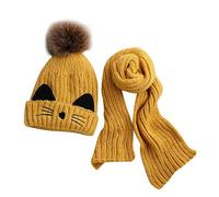 JFAN Bonnet d'hiver avec ÉCharpe 2 pièces BéBé Filles Tricoter Bonnet ÉCharpe Ensemble Garçons Enfants Chaud Double Fausse Fourrure Crochet Bonnet Chapeau De Bonnet(Jaune),Taille Unique