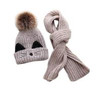 JFAN Bonnet Écharpe Set Chaud Enfant Chapeau Tricoté Enfants Bonnets Hiver avec Pompon et Echarpe 2 Pièces pour Fille Garçon（Beige）,Taille Unique