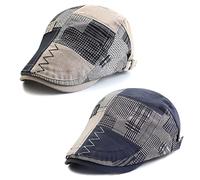 JFAN Casquette Beret Homme Coton Beret Peaky Blinders Ajustable Chapeau Newsboy Casquette Plate Homme,Bleu+Gris Taille Unique