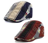 JFAN Casquette Beret Homme Coton Beret Peaky Blinders Ajustable Chapeau Newsboy Casquette Plate Homme,Bleu foncé + Bourgogne Taille Unique