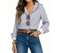 JFAN Chemisier Manches Longues Femme Chemise à Rayures avec Boutons