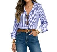 JFAN Chemisier Manches Longues Femme Chemise à Rayures avec Boutons