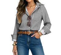 JFAN Chemisier Manches Longues Femme Chemise à Rayures avec Boutons