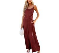 JFAN Ensemble Décontracté Femme Ete 2 Pièces Ensemble de Survêtement Pantalon Large à Taille Haute et Débardeur Sangle Spaghetti Femme Chic et élégant Slim-fit,Bourgogne,M