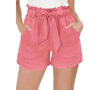 JFAN Short d'Été Femme Taille Haute Élastique Bermudas Shorts avec Poches Short de Survêtement Léger Casual Jogging Rose M