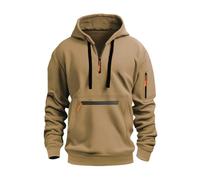 JFAN Sweat à Capuche Homme Pull Zippé à Capuche de Manches Longues Couleur Unie Homme Sweatshirt épais pour Hiver et Automne,Kaki,XXL