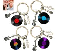 JFangZHZH Porte-clés rétro en Vinyle,4 Pièces Porte-Clés Gramophone Rétro Guitare personnalisée,Pendentif de Sac,Porte Clés Thème Musique,Cadeau pour mélomanes,Cadeau