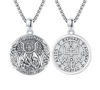 JFASHOP Argent sterling 925 Saint Raphael Médaille Protection Amulette Collier Protection Catholique Médaillons Chaîne Bijoux pour Hommes Femmes