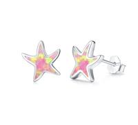 JFASHOP Boucles d'oreilles étoile de mer pour femme en argent sterling 925 avec opale hypoallergénique - Boucles d'oreilles pour la plage et la fête des mères - Cadeau de Saint-Valentin pour femmes,