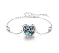 JFASHOP Bracelet en argent sterling S925 réglable avec pendentif arbre généalogique en forme de cœur, ormeau, pour la fête des mères/anniversaire, anniversaire de mariage (avec boîte cadeau), Argent