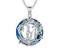 JFASHOP Collier avec pendentif arbre de vie en argent sterling 925 - Chaîne avec cristal bleu - Cercle - Bijou d'anniversaire, de fête des mères, de Noël - Pour femme et fille