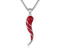 JFASHOP Cornicello Collier en argent sterling 925 avec pendentif porte-bonheur italien, bijou de protection, unisexe, cadeau pour homme et femme, M, Argent, Zircon