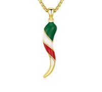 JFASHOP Cornicello Collier en argent sterling 925 avec pendentif porte-bonheur italien, bijou de protection, unisexe, cadeau pour homme et femme, M, Argent, Zircon