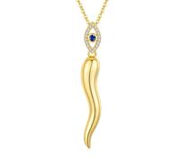 JFASHOP Cornicello Collier en argent sterling 925 avec pendentif porte-bonheur italien, bijou de protection, unisexe, cadeau pour homme et femme, M, Argent, Zircon