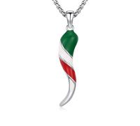 JFASHOP Cornicello Collier en argent sterling 925 avec pendentif porte-bonheur italien, bijou de protection, unisexe, cadeau pour homme et femme, M, Argent, Zircon