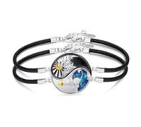 JFASHOP Yin Et Yang Bracelet 925 Sterling Silver Tai Chi Couple Bff Chaîne Montagne Soleil Pendentif Bracelet Ensemble De 2 Pièces Yin Et Yang Chaîne Bracelet Hommes Femmes Couple Bijoux Cadeau