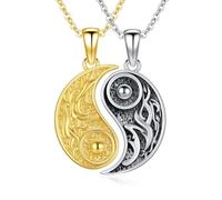 JFASHOP Yin Yang Collier en argent sterling 925 - Couple de Taichi BFF - Pendentif montagne soleil - 2 pièces - Yin Yang - Cadeau pour femme et homme