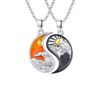 JFASHOP Yin Yang Collier en argent sterling 925 Couple Taichi BFF Chaîne Montagne Soleil Pendentif Bracelet Bracelet Bijoux Cadeaux pour Femmes Hommes Couple
