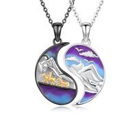 JFASHOP Yin Yang Collier en argent sterling 925 pour couple de Taichi BFF Chaîne Montagne Soleil Pendentif 2 pièces Yin Yang Chaîne Bijoux Cadeaux pour homme et femme (collier), Argent sterling