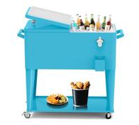 JFBLSD Glacière à roulettes de 75 litres, avec Longue poignée et roulettes, idéale pour la Plage, la terrasse, Les fêtes et Les apéros, Chariot de Plein air sur(Blue)