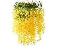 JFBUCF Lot de 12 glycines artificielles à suspendre, fleurs artificielles en soie pour mariage, maison, jardin, fête, décoration - Jaune