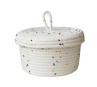 JFBUCF Panier de rangement en corde de coton avec couvercle, petit panier tissé décoratif, conteneur de rangement multi-usages pour caddy clés, collations, 18 x 12 cm