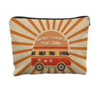 JFEHBFL Here Comes the Sun Trousse de maquillage pour femme, cadeau hippie pour femme, trousse de maquillage inspirante, pochette à fermeture éclair, articles de toilette de voyage, cadeaux