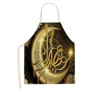 JFERDX Tablier En Coton Et Lin Motif Ramadan Cuisine Dames Hommes Tablier Sans Manches Cuisson À La Maison Tablier De Cuisine Nettoyage Musulman Tablier Résistant Aux Taches,UN,68x55cm