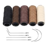 JFFX 5 Rolls Sewing Threads and Needles Set, Hair Extensions Thread with 6 Pcs C/J/I Shaped Needles for Hand Sewing Wig Making Hair Weave Weft Craft DIY