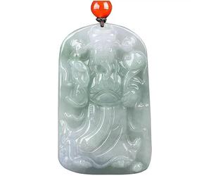 JFGCTYHXY Collier en jadéite, Collier pendentif en jadéite naturelle sculptée, représentant le dieu de la richesse, avec cordon tressé for attirer prospérité et l'argent